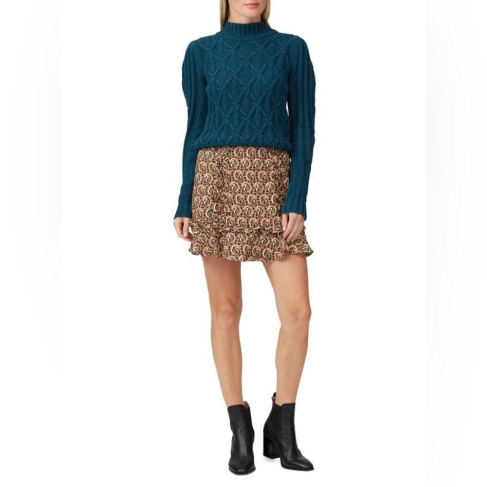 REBECCA TAYLOR Wool Blend Mockneck Cable Knit Sweater Blue*